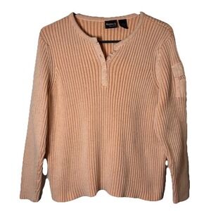 Vintage Guide Series Henley Sweater‎ XL Pink Ribbed Cotton Long Sleeve Hong Kong